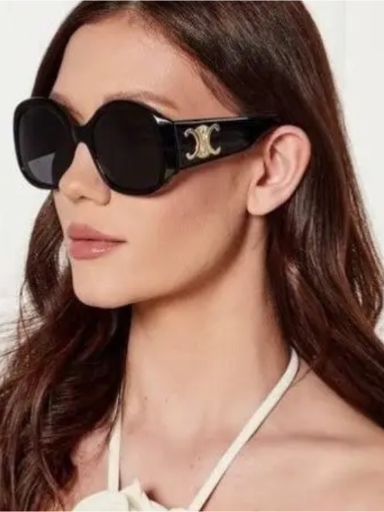 Celine Accessories - Celine Round Oversized Black Sunglasses with Gold Logo